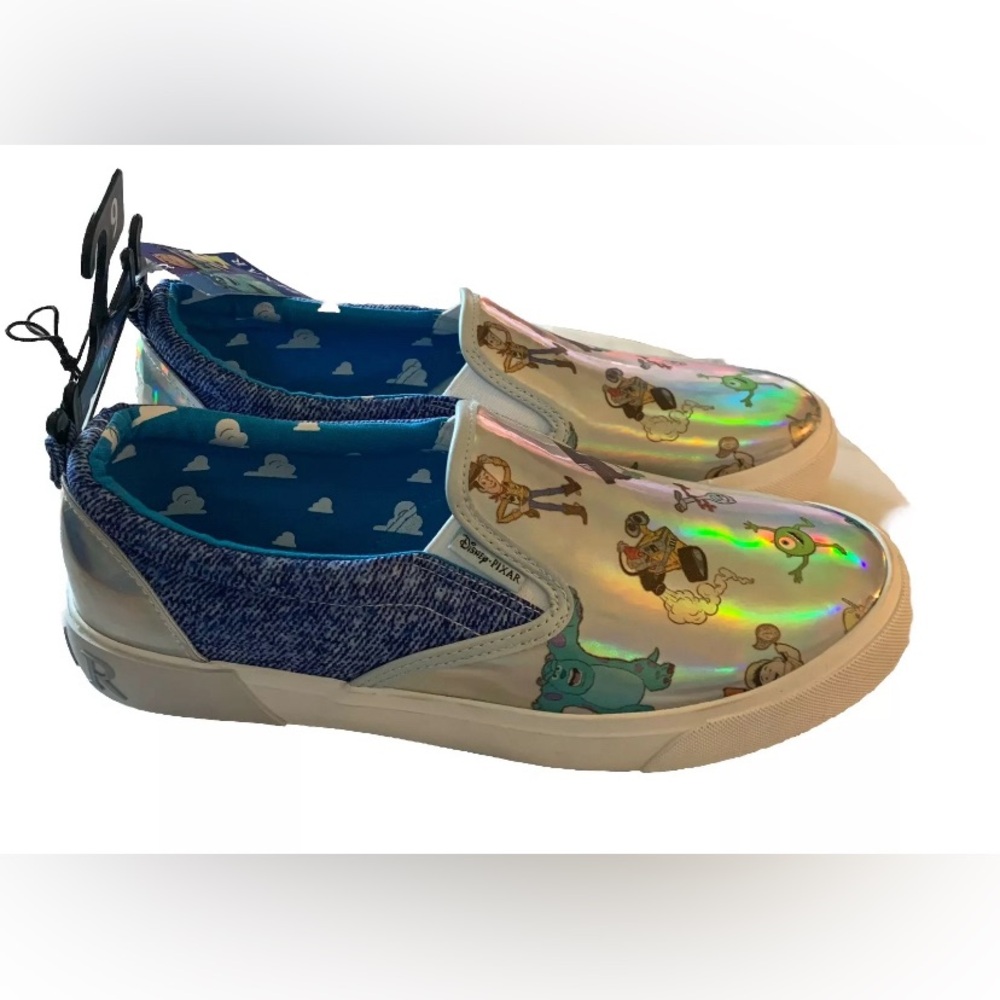 DISNEY PIXAR Unisex Slip On Sneakers Shoes Blue Woman Size 9 Men 7.5 GROUND UP